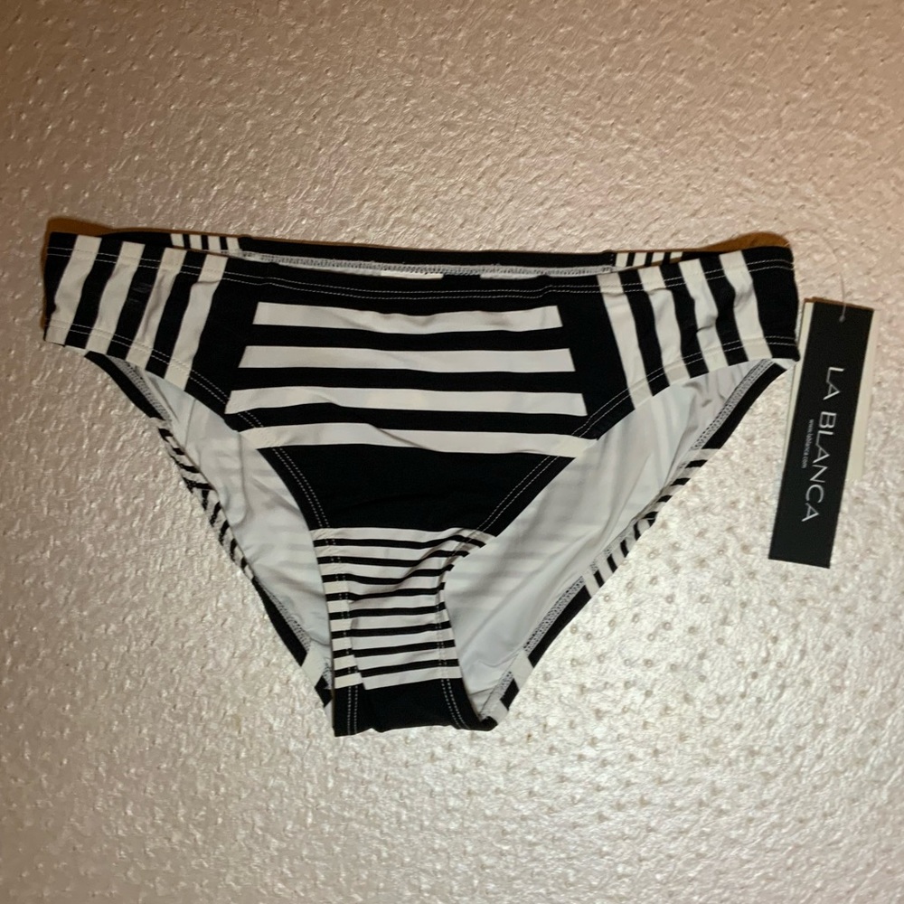 NWT LaBlanca Black & White Geometric Striped Hipster Swim Bottom Size 6 & 8